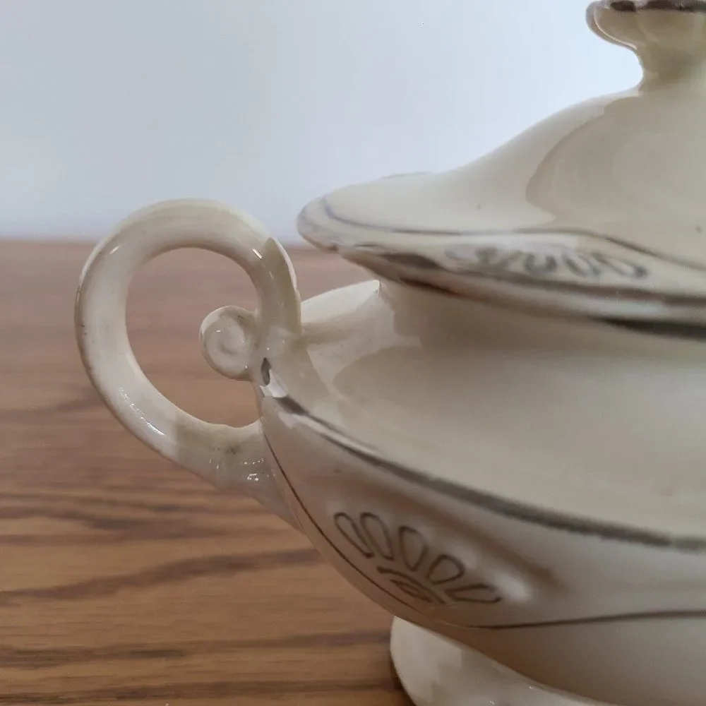 Vintage Homer Laughlin Marigold Production Small Sugar Bowl With Lid Circa 1930s